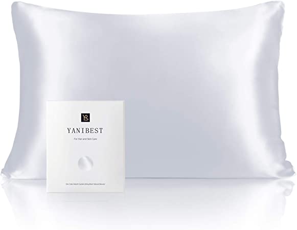 YANIBEST Silk Pillowcase for Hair and Skin - 21 Momme 600 Thread Count 100% Mulberry Silk Bed Pillowcase with Hidden Zipper, 1 Pack Queen Size Pillow Case Grey
