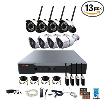 REVO Aero 16CH Full-HD DVR System, 2TB with 4 x 720p Wireless Bullet Cameras and 4 x 1080p Wired Bullet Cameras