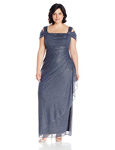 Alex Evenings Women's Plus Size Cold-Shoulder Dress Side Ruched Skirt