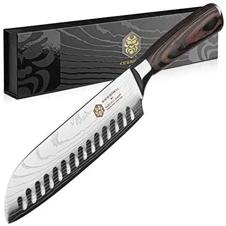Kessaku Santoku Knife - Samurai Series - Japanese Etched High Carbon Steel, 7-Inch