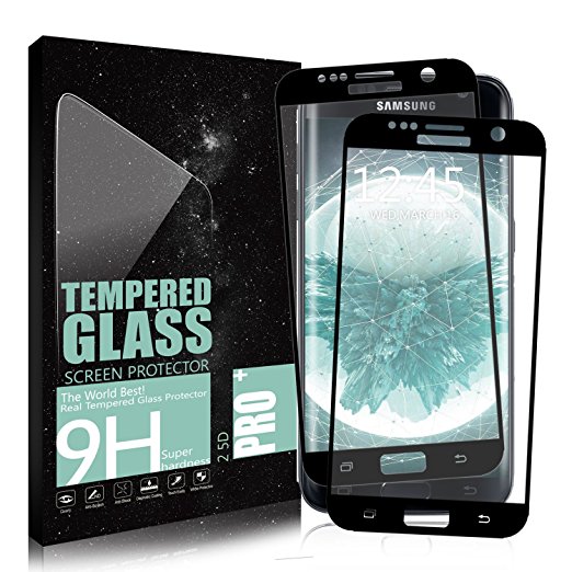 Galaxy S7 Screen Protector DANTENG Full Screen Coverage (2 Pack) Ultra HD Clear Scratch Resistant Tempered Glass Screen Protector for Galaxy S7 - Black