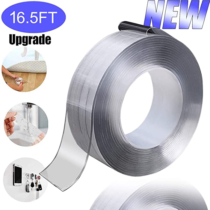 Double Sided Tape Heavy Duty，Multipurpose Wall Tape Adhesive Strips Removable Mounting Tape,Washable Strong Sticky Transparent Tape Gel Poster Carpet Tape for Paste Items,Household(16.5FT/5M)