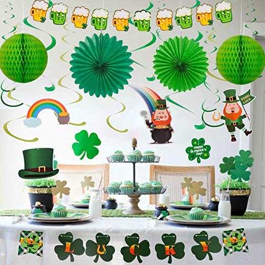 YIHONG St. Patrick's Day Decorations Set, 22 Pieces Hanging Swirls with Lucky Irish Green Shamrock, Leprechauns, Sant Patrick Poms, Banners for Home Theme Party Decorations