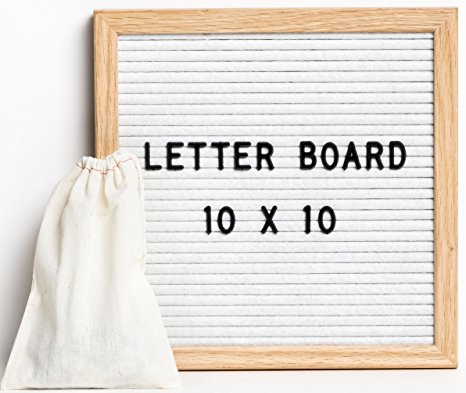 Letter Board - Felt Letter Board White Felt 10 x 10 Inch Oak Frame - Changeable Letter Board w/ 290 Black Letters - Letter Board