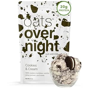 Oats Overnight Cookies & Cream - Overnight Oats with 20g Whey Protein, High Fiber Breakfast Protein Shake - Gluten Free Oatmeal, Non GMO High Protein Oatmeal (2.7 oz per Meal) (8 Pack)