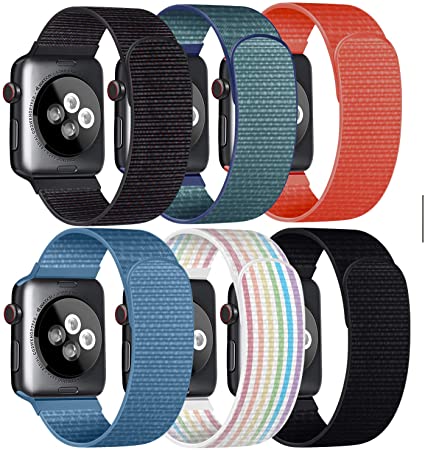 Nylon Loop Bands Compatible with Apple Watch Band 38mm 40mm 42mm 44mm Adjustable Soft Lightweight Breathable Replacement Band for iWatch Series 5 4 3 2 1 (02 Black Sand Tahoe Blue Cap Code Blue Apricot Rinbow Black, 38mm/40mm)