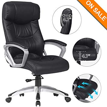 B2C2B Ergonomic Leather Home Office Chair Adjustable Executive Computer Chair Big and Tall Desk Chair 350lbs Black