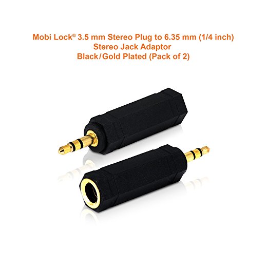 Mobi Lock Gold-Plated 3.5 mm (1/8 inch) to 6.3mm (1/4 inch) Male to Female Stereo Adapter and Audio Jack Connector (Pack of 2)