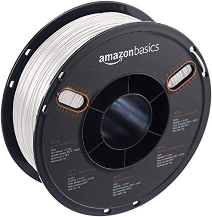 AmazonBasics PETG 3D Printer Filament, 1.75mm, White, 1 kg Spool