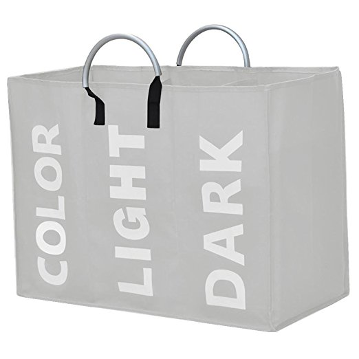 Large Laundry Basket Bag Bin Storage Hamper for all Colour Washing 3 Compartment (Beige)