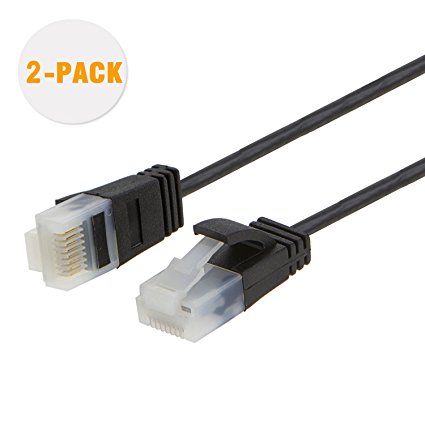 CableCreation (2-PACK) Ultra Slim RJ45 Cat6A Ethernet Patch Cable, 50U” Gold Plated Contact & Shell,UTP Network Cable Up to 10 Gigabit, Band Width:500MHZ, Low Profile Plug, 1.6ft/0.5m