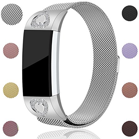 Maledan For Fitbit Charge 2 Bands, Stainless Steel Milanese Loop Metal Replacement Accessories Bracelet Strap with Unique Magnet Lock for Fitbit Charge 2