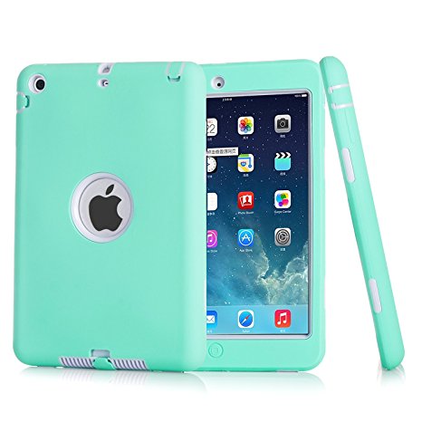 iPad Mini Case, Apple iPad Mini 2 Case, iPad Mini 3 Case, Pigeon Full Body High Impact Resistant Hybrid Hard 3 Layer [Silicone & PC] Combo Case [Shook Absorption] For iPad Mini 3/2/1 (Aqua-White)