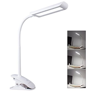 KEDSUM Dimmable Eye-Care LED Desk Lamp 7WFlexible Gooseneck 3-Level Dimmer Touch-Sensitive Control Panel Clip On Book Light White