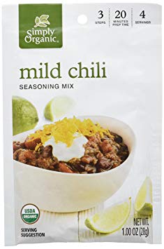 Simply Organic Mild Chili, Seasoning Mix, Certified Organic, 1-Ounce Packets (Pack of 12)