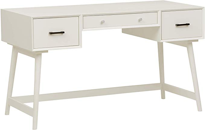 Rivet Modern 3-Drawer Desk, 51.9"W, White