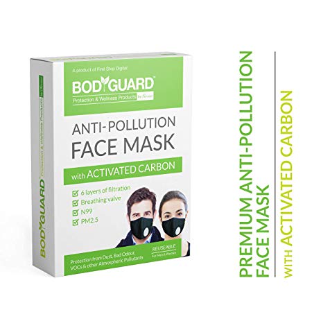 BodyGuard Reusable Anti Pollution Face Mask with Activated Carbon, N99   PM2.5 for Men and Women - Medium