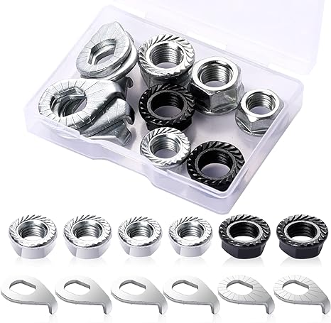 Sliverdew 12 Pcs Bike Wheel Axle Nut and Safety Washer Kit, 3 Size Bicycle Hub Flanged Axle Nut Hardware Parts Bike Flange Nuts for Front and Back Wheel