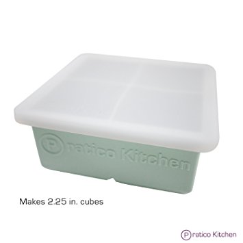 Praticube Large Ice Cube Mold - 4 Large 2.25 Inch Ice Cubes - Prevent Diluting Your Scotch, Whiskey, & Cocktails - 1 Pack with Lid