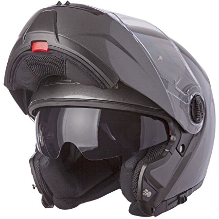 LS2 Helmets Strobe Solid Modular Motorcycle Helmet with Sunshield (Gunmetal, Medium)