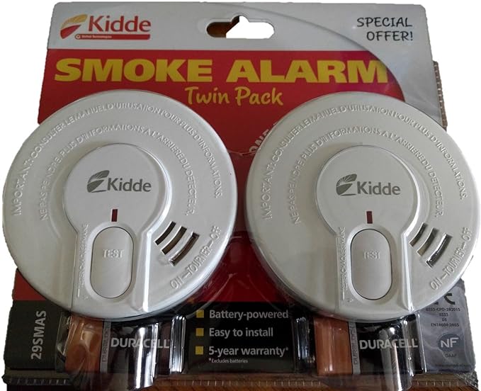 Kidde 29-FR Optical Smoke Alarm Sensor Twin Pack - One for Upstairs & One for Downstairs - Batteries Included - Replace by date - 03-2028