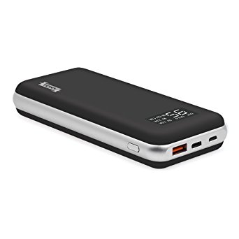 20000mah Portable Charger TONV Quicke Charger 3.0 High Capacity Portable Battery Pack with LED Digital Display for iphone x, iPad, Samsung, Nexus and More (Black-silver)
