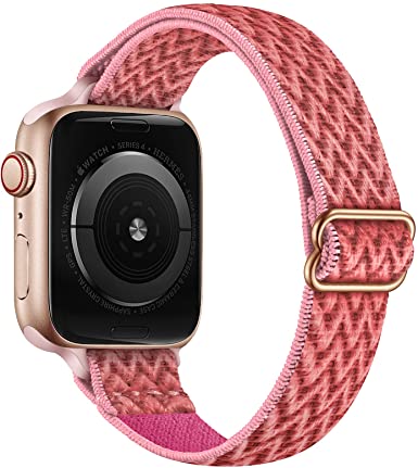 SICCIDEN Slim Stretchy Bands Compatible with Apple Watch Band 41mm 40mm 38mm 45mm 44mm 42mm, Women Elastics Nylon Thin Band Strap for iWatch SE Series 7 6 5 4 3 2 1 (Coral/Rose Gold, 41mm 40mm 38mm)