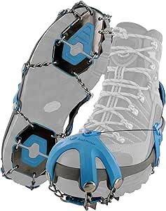 YakTrax Summit Heavy Duty Traction Hiking Cleats, 3/8 Inch Triangular Carbon Steel Spikes with Stainless Steel Chain Links, Provides Traction In Ice & Snow, Black/Blue