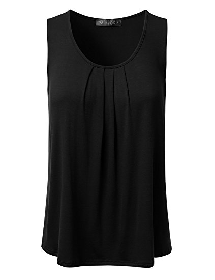 DRESSIS Women's Pleated Scoop Neck Loose Fit Tank Top S-3XL (20 Colors)
