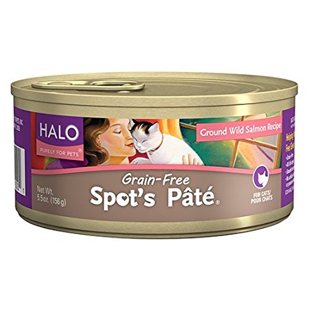 Halo Spot’s Pate Holistic Grain Free Wet Cat Food, Wild Salmon, 5.5 OZ of Canned Cat Food and Kitten Food, 12 Cans