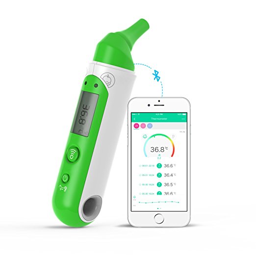 Koogeek Thermometer, Bluetooth Medical Forehead Ear Digital Thermometer Non-Contact Body Thermometer for Baby/ Child/ Adults (Available on iOS and Android)