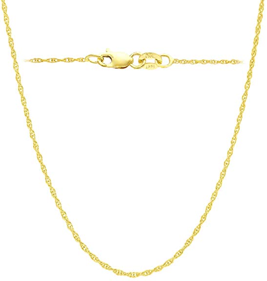 14K Yellow or white Solid Gold Italian Diamond Cut Rope Chain Necklace Thin Lightweight Strong With Free 1" extension