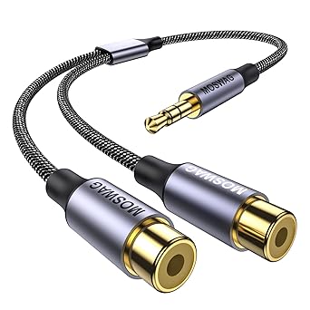 MOSWAG 3.5mm to RCA Cable 1 Pack,3.5mm Male to 2 RCA Female Headphone Jack to RCA Stereo Audio Adapter Cable Compatible with Smartphones,MP3,Tablets,Speakers,Home Theater,HDTV and More