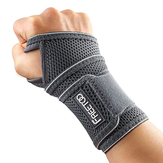 FREETOO Wrist Brace for Carpal Tunnel Relief Light Support, 𝙉𝙚𝙤𝙥𝙧𝙚𝙣𝙚-𝙁𝙧𝙚𝙚 Compression Wrist Support for Workout Women Men, Adjustable Wrist Guards Fit Right Left Hand for Work Arthritis Tendonitis