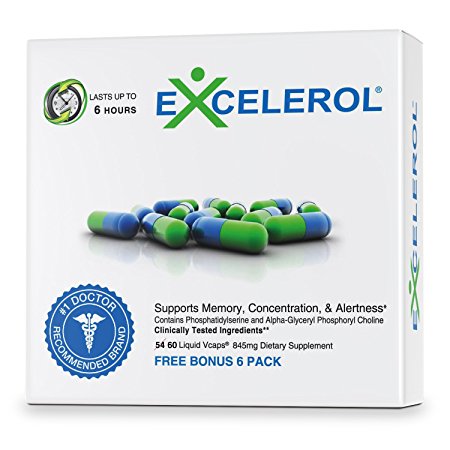 Excelerol Memory and Brain Health Supplement Boost Focus Concentration Retention 60 Capsules Pack