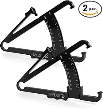 Skinfold Body Fat Caliper - Skin Fold Body Fat Analyzer and Handheld BMI Measurement Tool Skinfold Caliper Device Measures Body Fat for Men and Women by MEDca - (Pack of 2, Black)