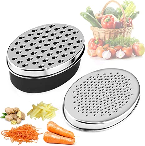 APIKA Cheese Grater with Food Saver Container & Lid Fruit Vegetable Chopper (Black)