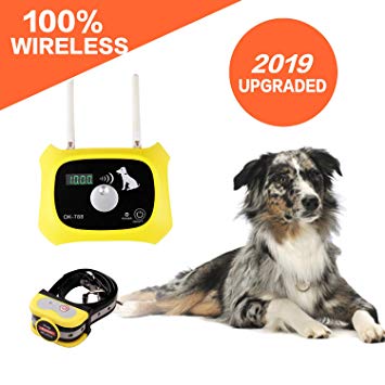 JUSTSTART Wireless Dog Fence Electric Pet Containment System, Safe Effective Anti Over Shock Design, Adjustable Control Range 1000 Feet & Display Distance, Rechargeable Waterproof Collar Receiver