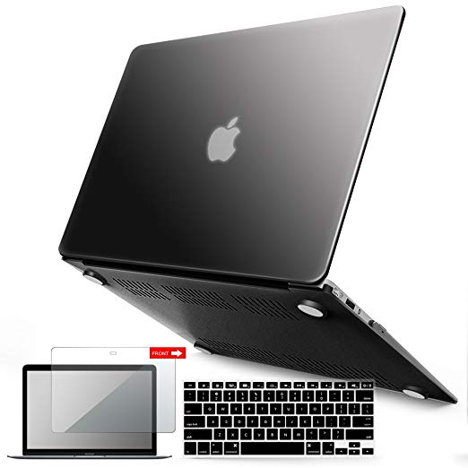iBenzer Basic Soft-Touch Series Plastic Hard Case, Keyboard Cover, Screen Protector for Apple Macbook Air 11-inch 11" A1370/1465, Black