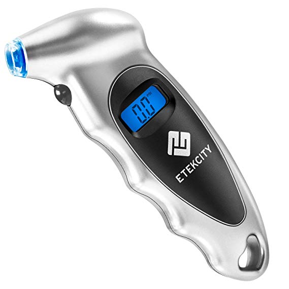 Etekcity Digital Tire Pressure Gauge, 150 PSI Small Monitoring Tool Lighted Nozzle, Backlit LCD Non-Slip Grip, 4 Pressure Settings Car, Bike, Truck, Silver