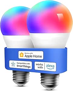 meross Ampoule LED Connectée, Ampoule WiFi Compatible avec Apple Home, Alexa, Google Home et SmartThings, Lot de 2 Ampoule Dimmable E27 2700K-6500K RGBWW avec Commande Vocale et Contrôle à Distance