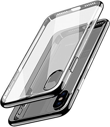 TOZO for iPhone X Case, PC Clear Ultra-Thin [ Perfect Fit ] Hard Protect Case Back Cover Bumper [transparent] Lightweight [Black Plating Edge]