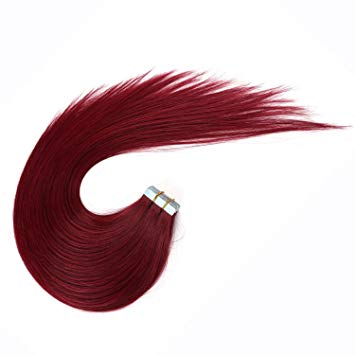 SUYYA Tape In Hair Extensions 18 Inch 5pcs 12.5 Grams Per Pack Burgundy Tape Hair Extensions(18, burgundy)