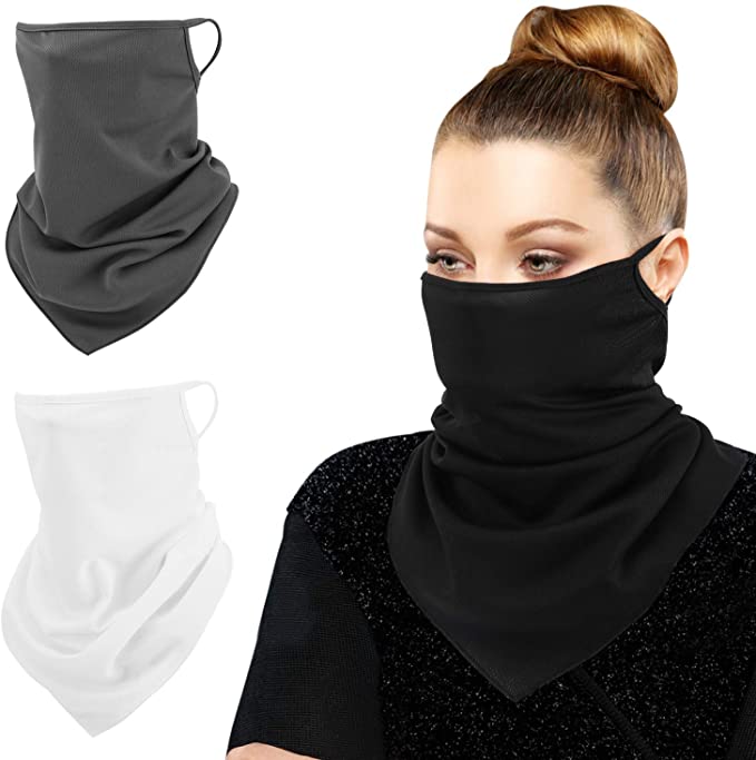 MoKo Scarf Mask Bandana with Ear Loops 3 Pack, Neck Gaiter Balaclava UV Sun Protection Face Mask for Dust Wind Outdoors Motorcycle Cycle Bandana Headband for Women Men