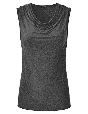 EIMIN Women's Cowl Neck Ruched Draped Sleeveless Stretchy Blouse Tank Top (S-3X)