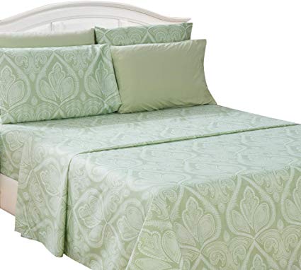 Lux Decor Collection Bed Sheet Set - Brushed Microfiber 1800 Bedding - Wrinkle, Stain and Fade Resistant - Hypoallergenic - 6 Piece (Full, Paisley Sage)