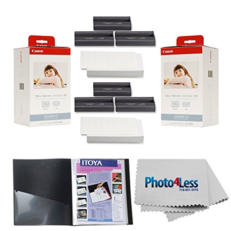 Canon KP-108IN Color Ink And Paper Set x2   Itoya Art Profolio Original Storage/Display Book (4 x 6", 24 Two-Sided Pages)   Photo4Less Cleaning Cloth