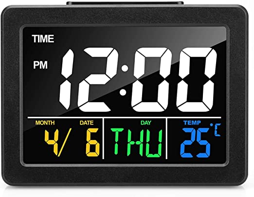 Digital Alarm Clock for Bedrooms, LED Display Desk Clock with USB Port, Snooze Function, Timer, LED Sound Control, Time Temperature, 8 Alarm Settings