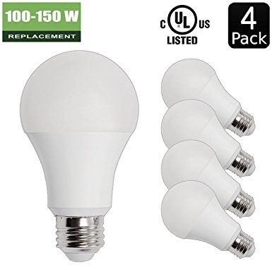 14W ( 100W - 150W Equivalent ) 4 Pack A19 LED Light Bulb, 1600 Lumens 5000K Daylight White, E26 Medium Screw Base, UL listed, Xmprimo