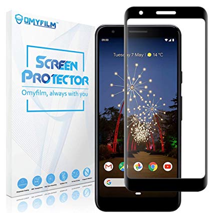 Screen Protector for Pixel 3a [Edge to Edge Protection] OMYFILM Google Pixel 3a Tempered Glass Screen Protector [High Clarity] Accurate Touch Glass Screen Protector for Pixel 3a (Black)
